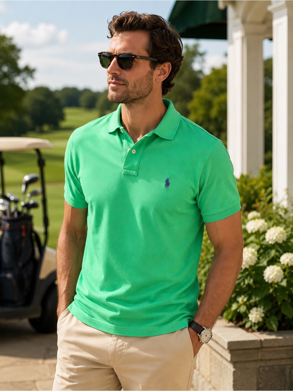 Polo Ralph Lauren Slim Fit Polo Shirt Mens M Green Purple Pony Preppy Golf
